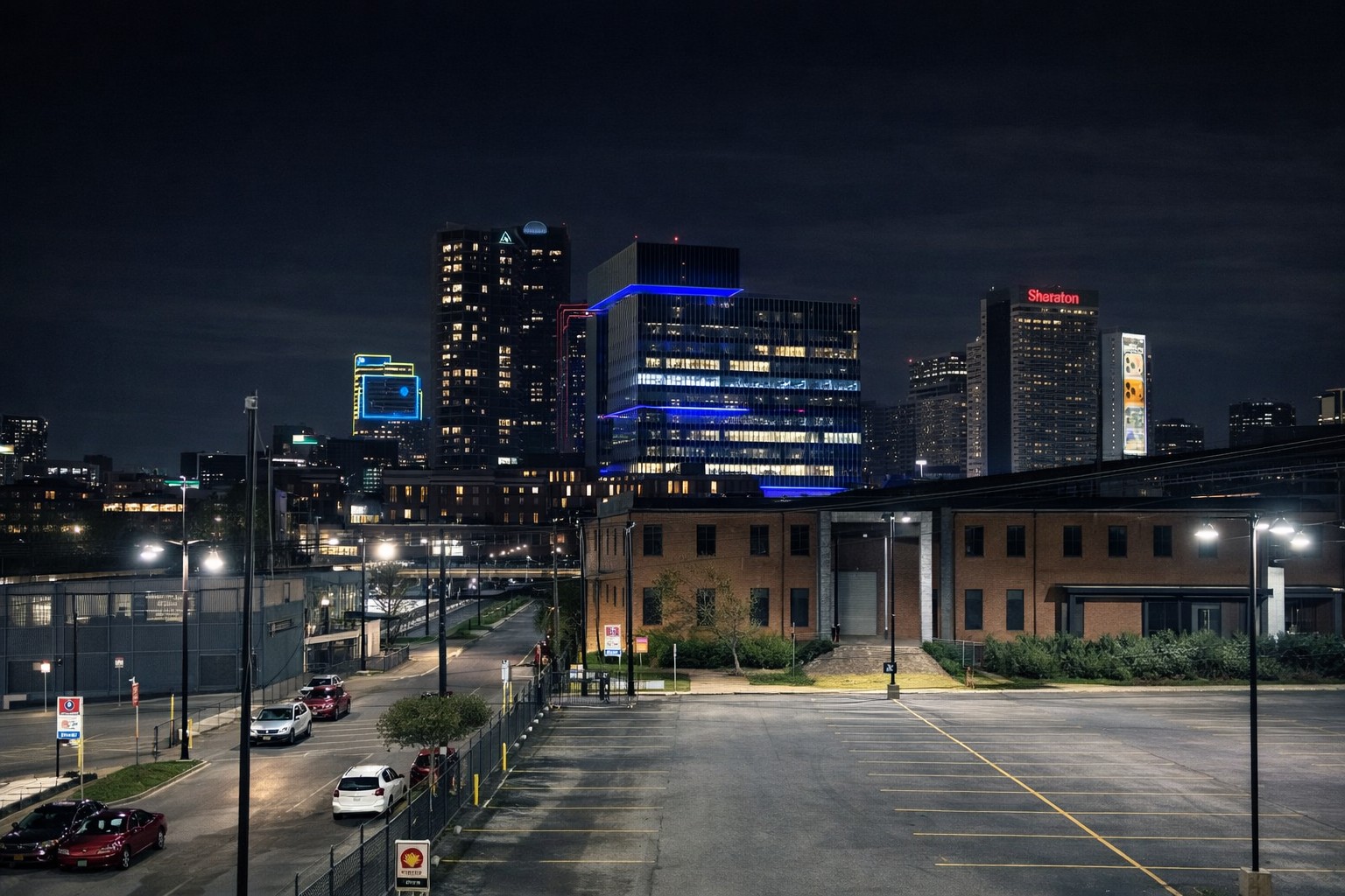 Dallas skyline and city lights at night