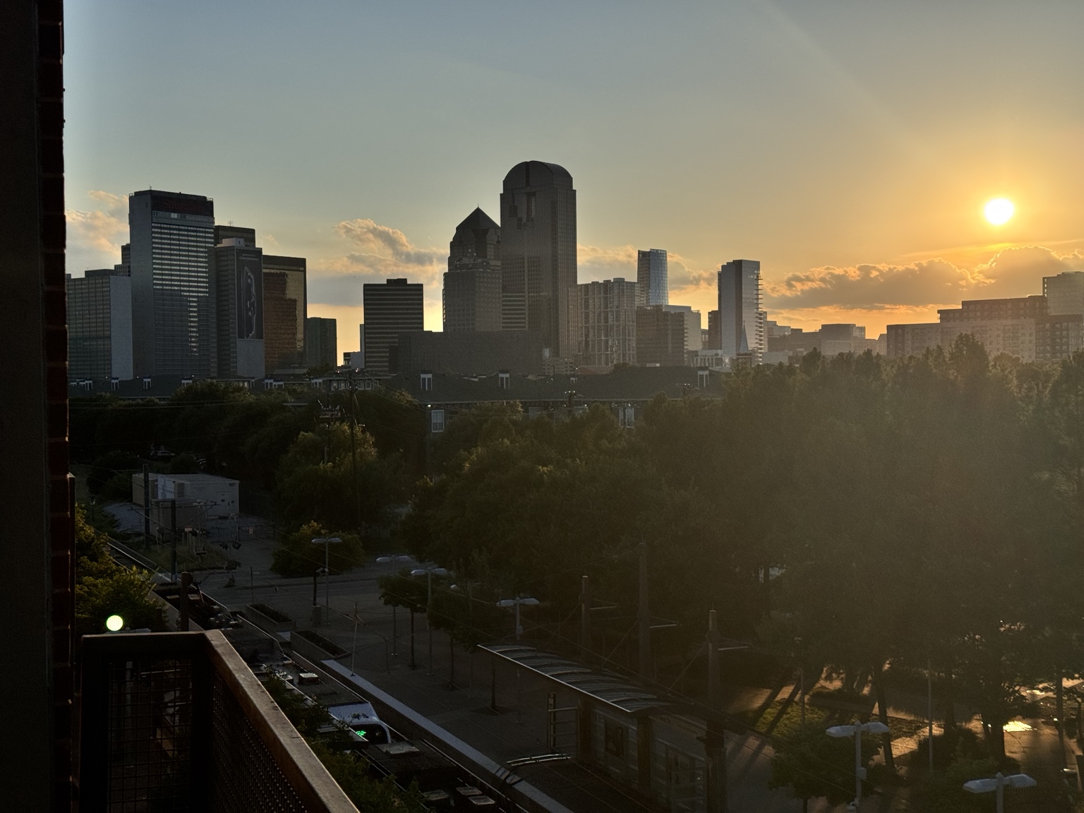 Dallas skyline glowing at sunset